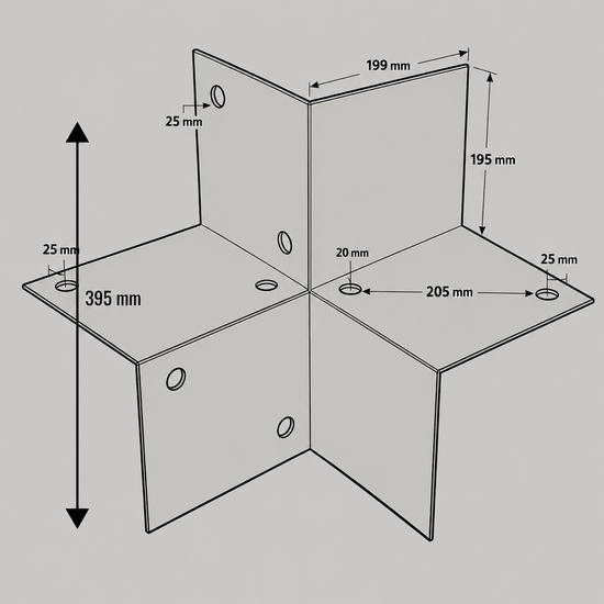afmeitngen van Houtverbinding Drieweg Zwart gepoedercoat voor balken tot 195 mm
