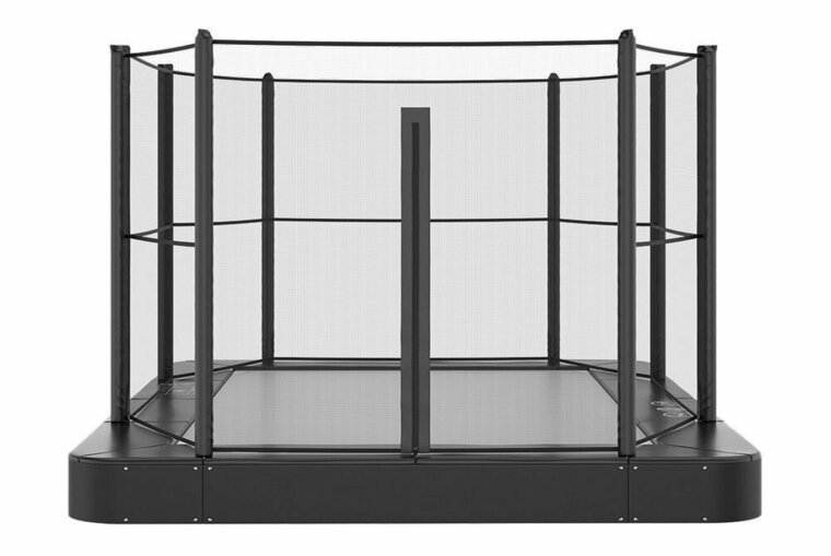 Akrobat Trampoline - Primus Flat To The Ground - 380 x 250 cm - Zwart/Grijs - Veiligheidsnet Zwart - Ritssluiting