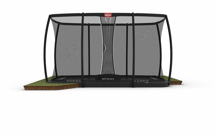 BERG Ultim Champion FlatGround Trampoline - 410 &times; 250 cm - Safety Net DLX XL - Antraciet Grijs