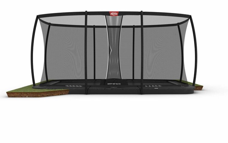 BERG Ultim Champion FlatGround Trampoline - 500 &times; 300 cm - Safety Net DLX XL - Antraciet Grijs