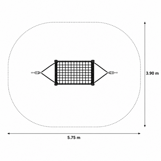 Complete hangmat met palen - 150 cm - Zwarte palen - Openbaar gebruik - Dimensies bovenaf