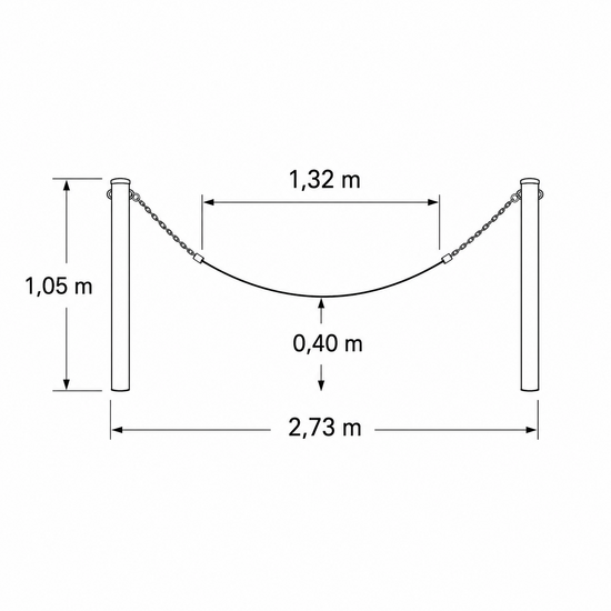 Complete hangmat met palen - 150 cm - Grijze palen - Openbaar gebruik - Dimensies