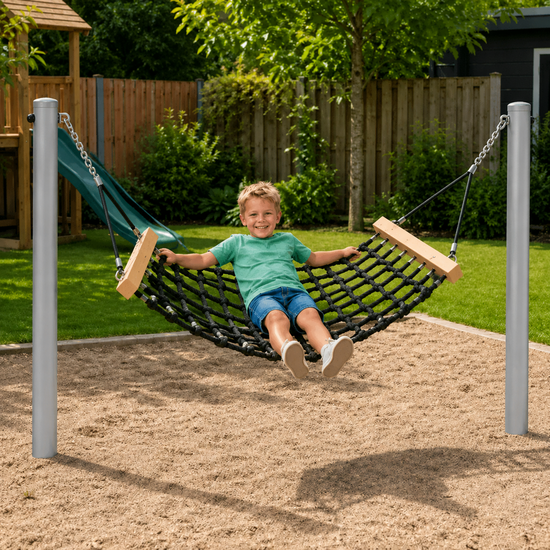 Complete hangmat met palen - 150 cm - Grijze palen - Openbaar gebruik - Sfeerbeeld
