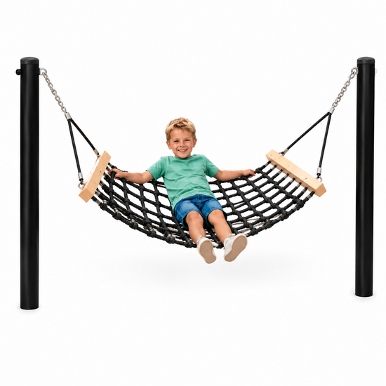 Complete hangmat met palen - 150 cm - Zwarte palen - Openbaar gebruik - Zwart - Met kind