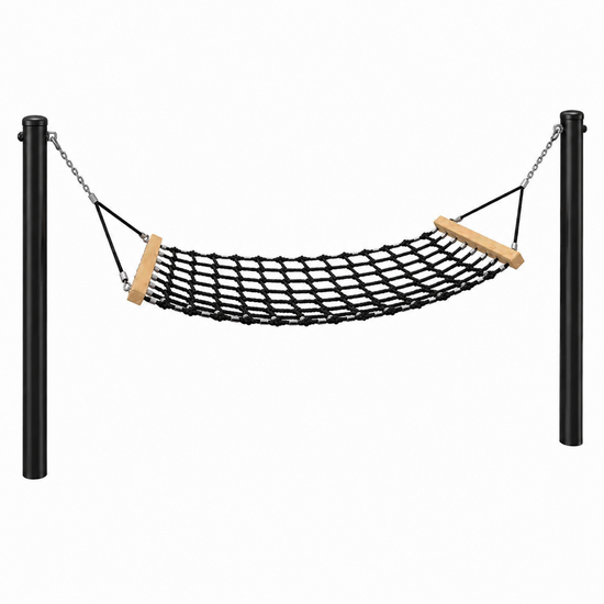 Complete hangmat met palen - 200 cm - Zwarte palen - Openbaar gebruik - Zwart - Zonder kind