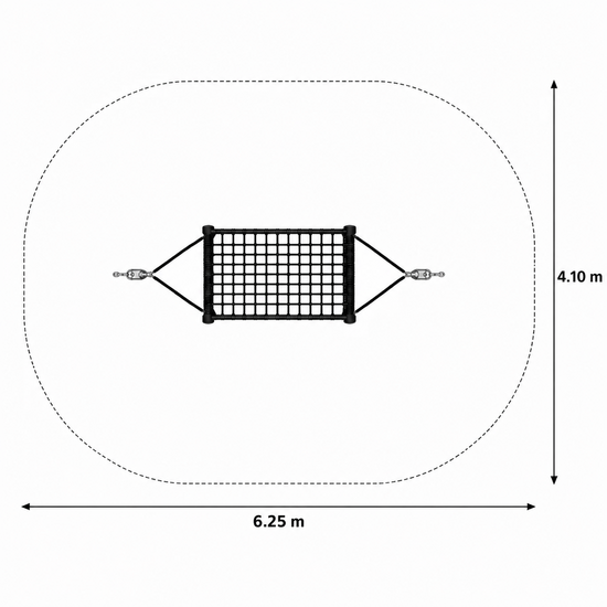 Complete hangmat  met palen - 200 cm - Zwarte palen - Openbaar gebruik - Dimensies bovenaf