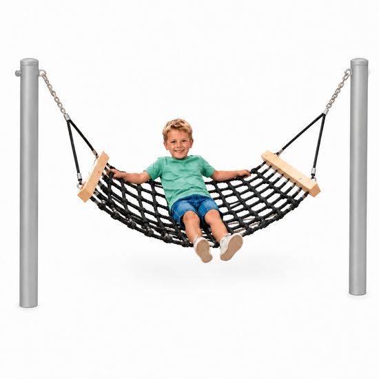 Complete hangmat met palen - 150 cm - Grijze palen - Openbaar gebruik - Zwart - Met kind