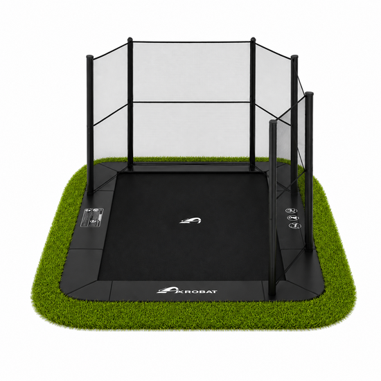 Akrobat Trampoline Primus Flat To The Ground 335x244 cm Zwart/Zwart incl. half veiligheidsnet