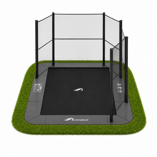 Akrobat Trampoline Orbit Flat To The Ground 430x305 cm met half Veiligheidsnet Antraciet