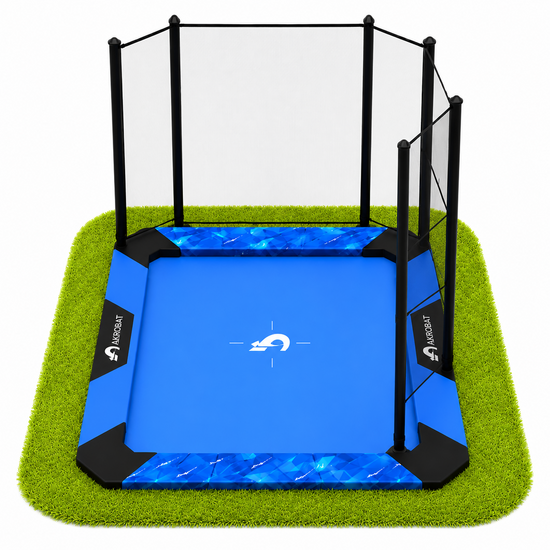 Akrobat Trampoline XCITYX Flat To The Ground 430x305 Blauw met half veiligheidsnet