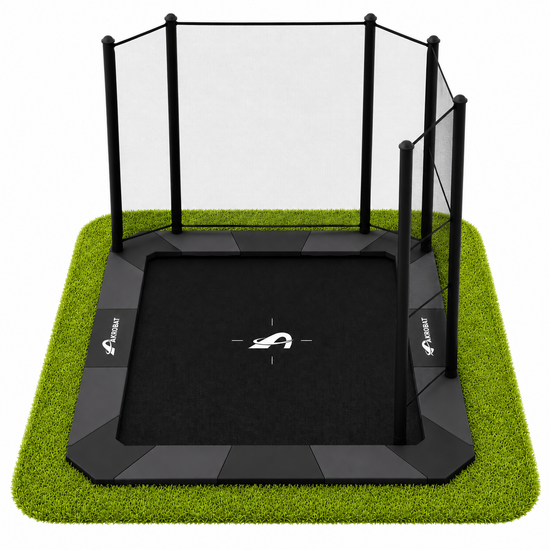 Akrobat Trampoline XCITYX Flat To The Ground 430x305 Antraciet met half veiligheidsnet