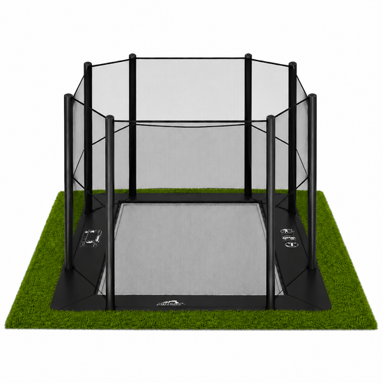 Akrobat Trampoline Primus Flat To The Ground 335x244 met Veiligheidsnet Zwart