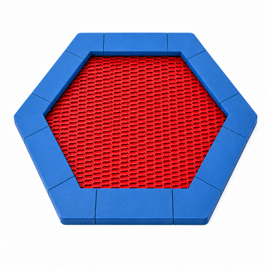 Bouncer Trampoline Hexagon - 201x174 cm - Blauwe rand - Rode springmat