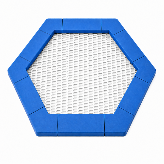 Bouncer Trampoline Hexagon - 201x174 cm - Blauwe rand - Witte springmat