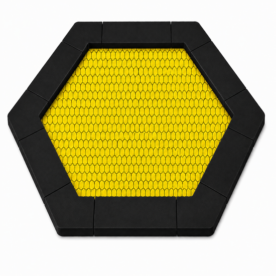Bouncer Trampoline Hexagon - 201x174 cm - Zwarte rand - Gele springmat