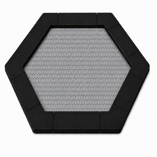 Bouncer Trampoline Hexagon - 201x174 cm - Zwarte rand - Grijze springmat