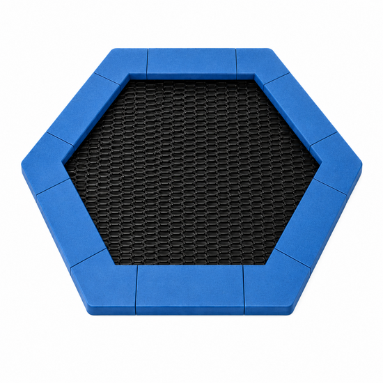 Bouncer Trampoline Hexagon - 201x174 cm - Blauwe rand - Zwarte springmat