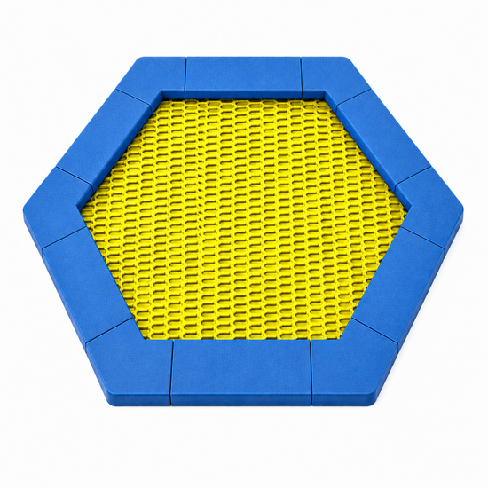 Bouncer Trampoline Hexagon - 201x174 cm - Blauwe rand - Gele springmat