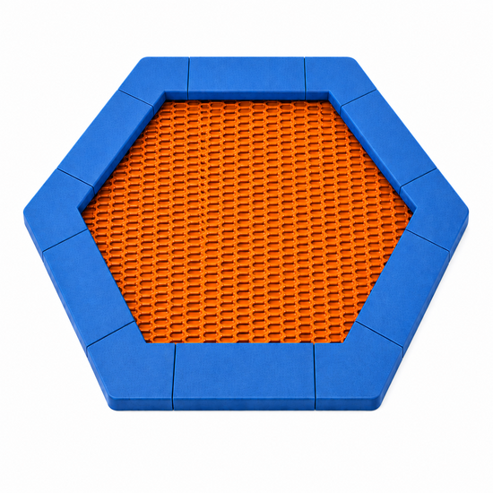 Bouncer Trampoline Hexagon - 201x174 cm - Blauwe rand - Oranje springmat