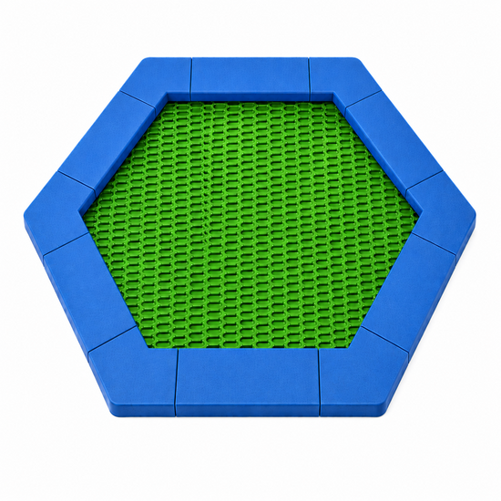 Bouncer Trampoline Hexagon - 201x174 cm - Blauwe rand - Groene springmat