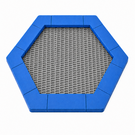 Bouncer Trampoline Hexagon - 201x174 cm - Blauwe rand - Grijze springmat