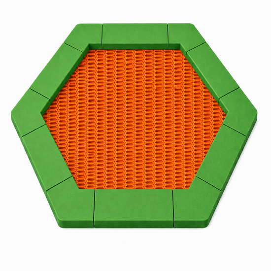 Bouncer Trampoline Hexagon - 201x174 cm - Groene rand - Oranje springmat