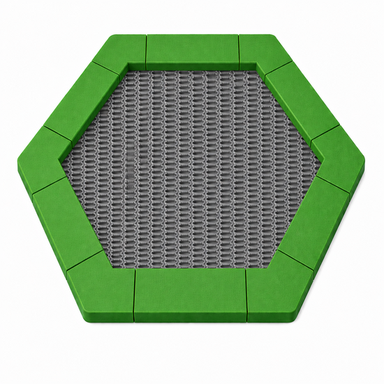 Bouncer Trampoline Hexagon - 201x174 cm - Groene rand - Grijze springmat