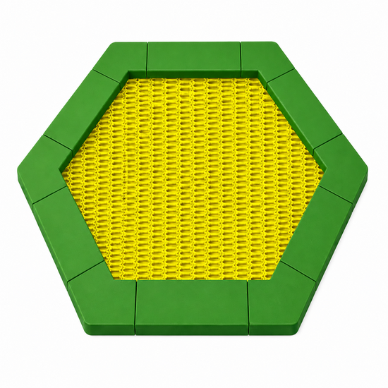Bouncer Trampoline Hexagon - 201x174 cm - Groene rand - Gele springmat