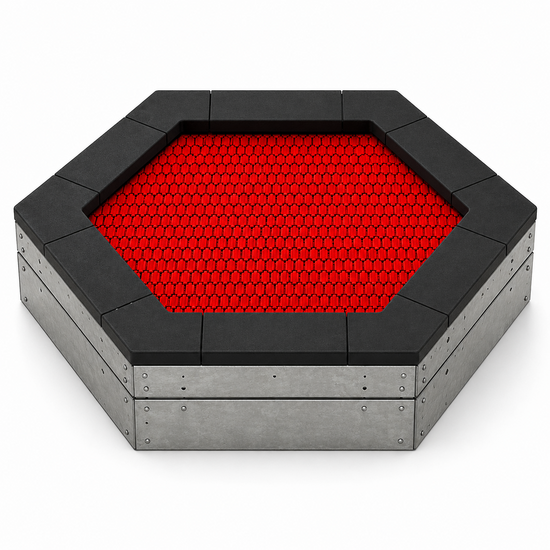 Bouncer Trampoline Hexagon - 201x174 cm - Zwarte rand - Rode springmat