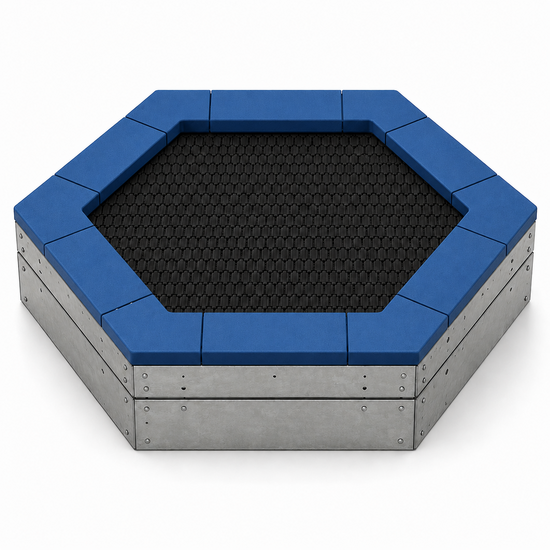 Bouncer Trampoline Hexagon - 201x174 cm - Blauwe rand - Zwarte springmat