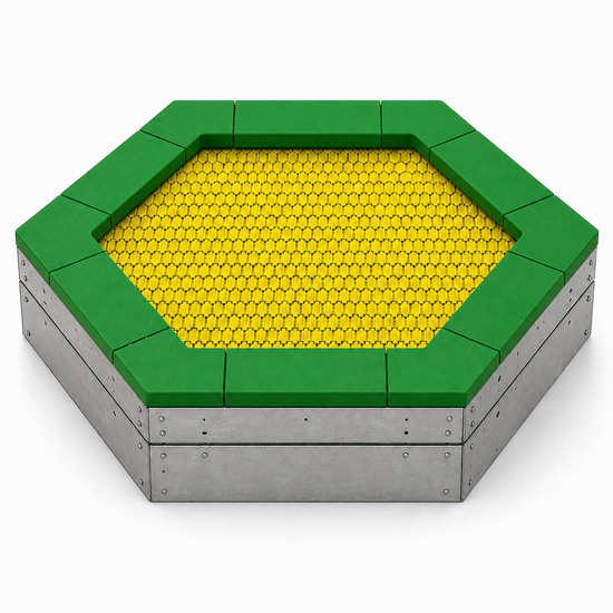 Bouncer Trampoline Hexagon - 201x174 cm - Groene rand - Gele springmat