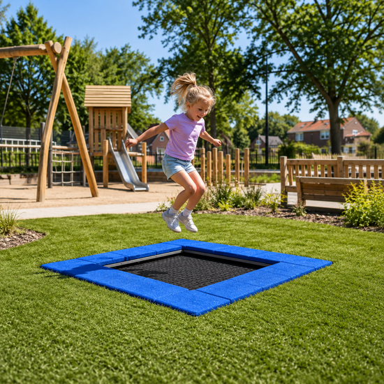 Bouncer Vierkant Trampoline - 142x142 cm - Blauwe rand - Openbaar gebruik