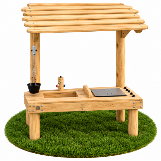 B-Play Robinia Speelkeuken met 1 Bak inclusief Dak &amp; Zandtakel