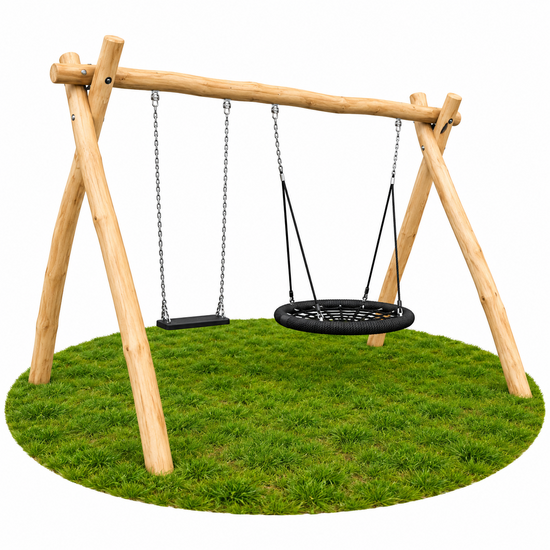 Robinia Houten Schommel op Maat 4 Haken inground met beton extra breed