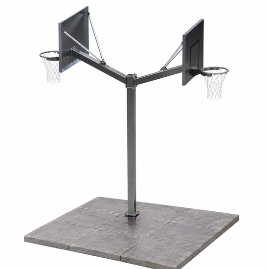 Basketbalpaal dubbel met rooster bord en ring met ketting netje