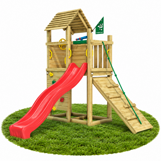 Premium Douglas Houten Speeltoren Jungle Roamer met Rode Glijbaan