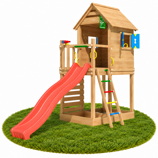Douglas Houten Speeltoren Jungle Oasis met Rode Glijbaan