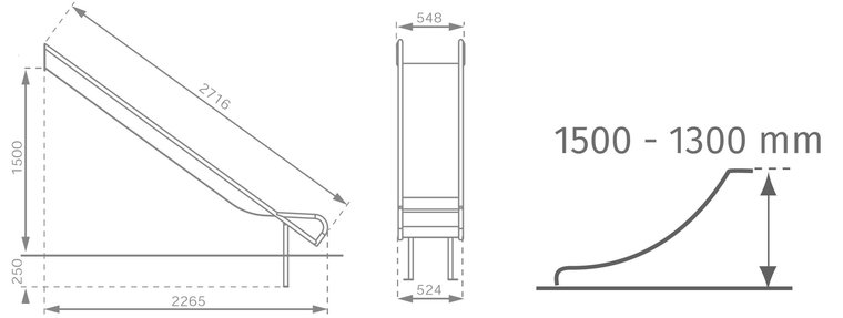 RVS glijbaan afmetingen
