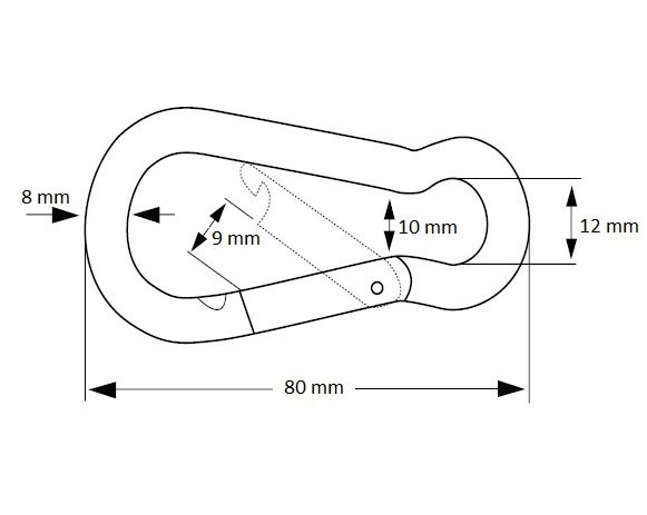 Afmetingen Karabijnhaak 930001 RVS Schroef sluiting