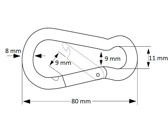 tekening afmetingen karabijnhaak 8x80 met schroefsluiting verzinkt