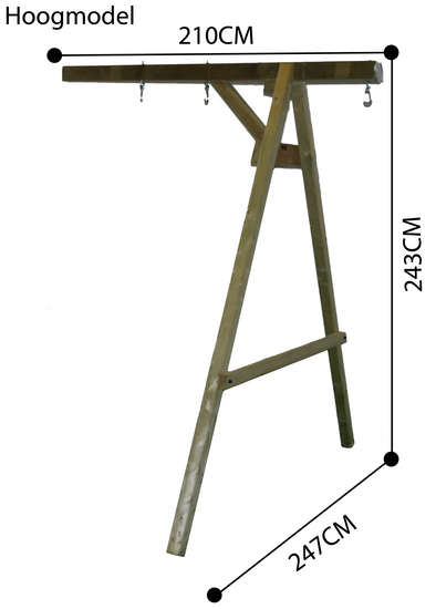 Aanbouwschommel met 3 haken afmetingen hoog