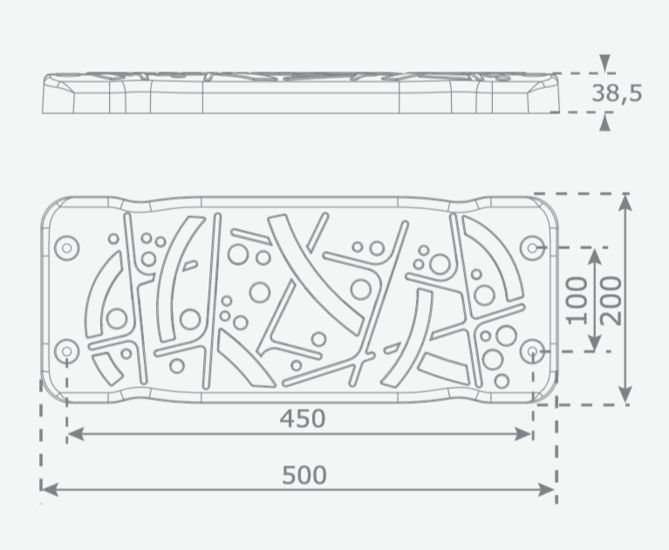 Technische tekening Schommelzitje Rubber Curve Zwart Extra Breed