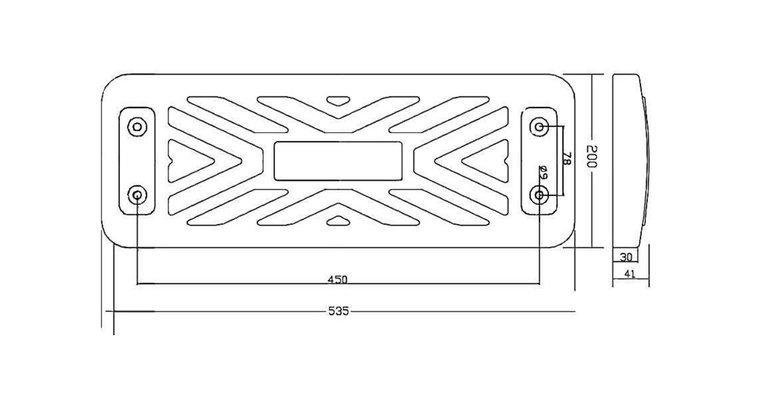 Technische tekening: Schommelzitje Rubber Premium Zwart Extra Lang met Gegalvaniseerde Kettingen Openbaar Gebruik 