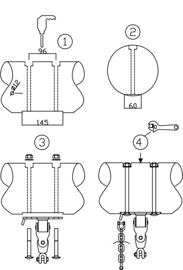 Schommelhaak RVS Horizontaal tekening