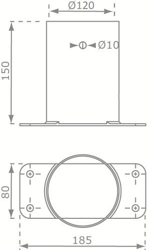 Afmetingen muur steun hoekverbinding 120cm