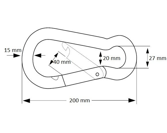 afmetingen karabijnhaak 200cm Verzinkt