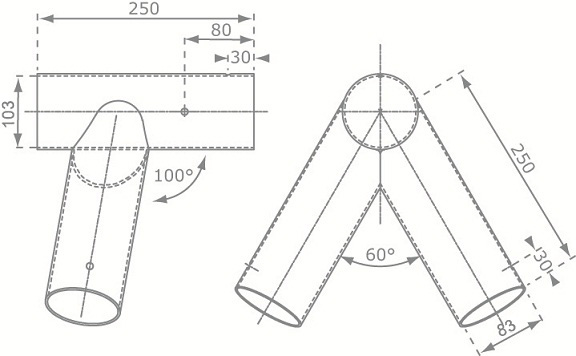 Hoekverbinding Schuin, Rond 103mm/83mm afmetingen