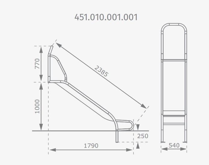 Technische tekening Rvs glijbaan 90 t/m 100