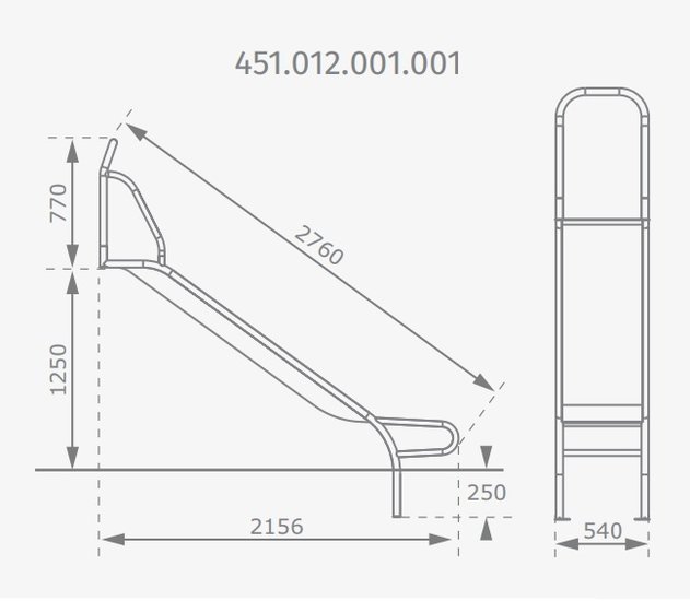 Technische tekening rvs glijbaan