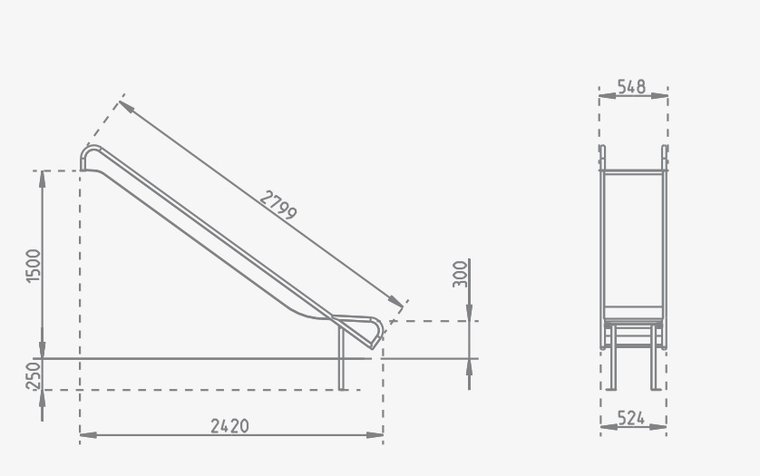 Technische tekening rvs taludglijbaan